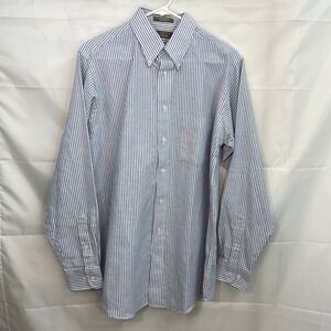 Claybrooke men's‎ blue white pinstripe wrinkle free button down dress shirt M
